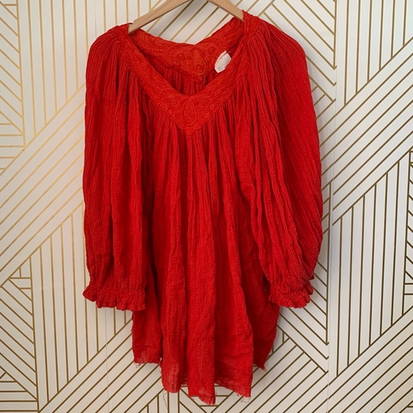 Modus Vivendi 100% cotton puff sleeves stitched embroidered boho bohemian L - Picture 1 of 11
